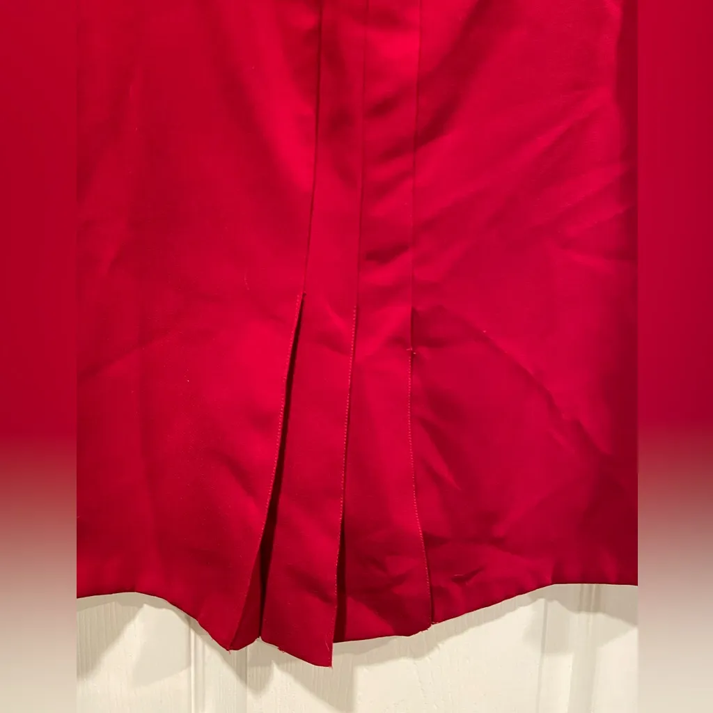 Red Lined Pleated Back Slit A Line Mini Skirt Size 14 Zip Back Flat Front - Image 7