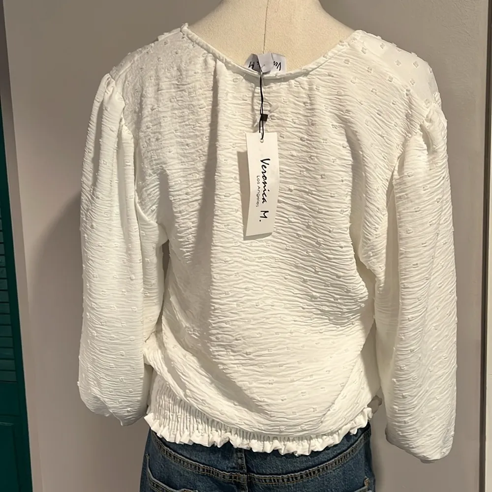 Veronica M NWT Swiss dot White Textured Women's Top - S - Image 5
