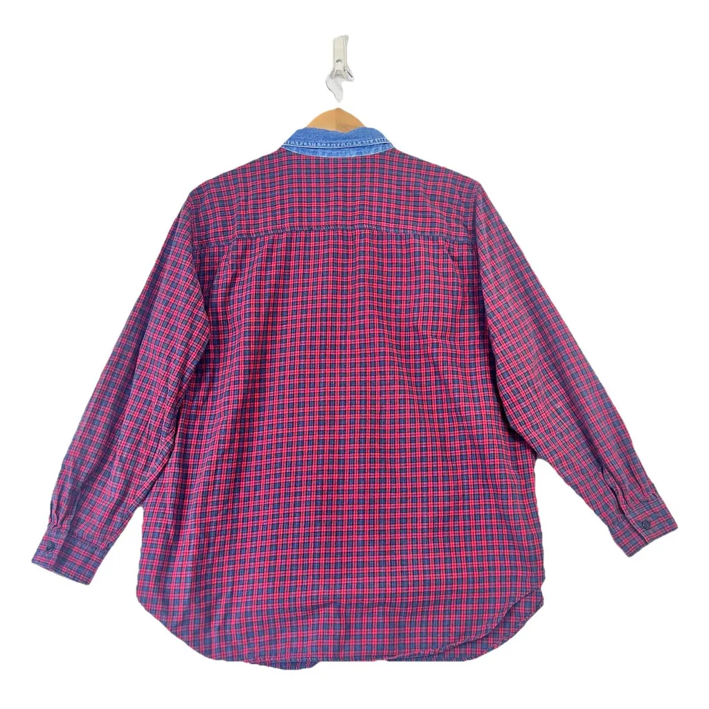 Vintage BOBBIE BROOKS Shirt Red Plaid Snow Man Sledding 14/16W Button Up 90s Size 14W - Image 2