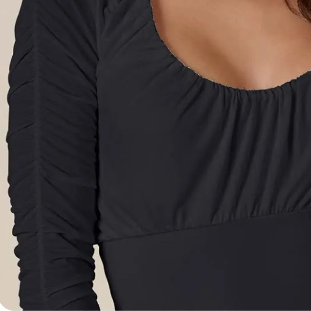 black shape embrace long ruched sleeve body on dress size XS - Image 3