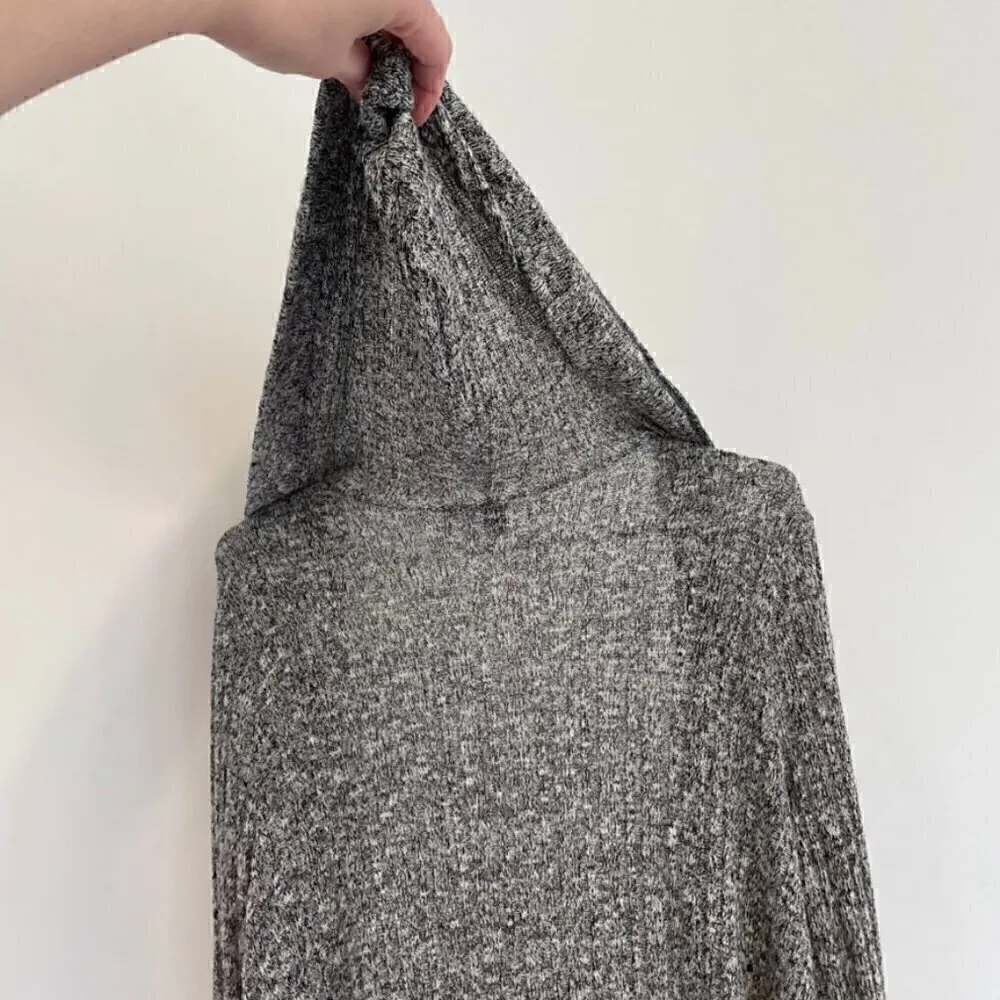 BDG URBAN OUTFITTERS UO Hooded Ribbed Cardigan Black White Marled Open Sweater - Image 11