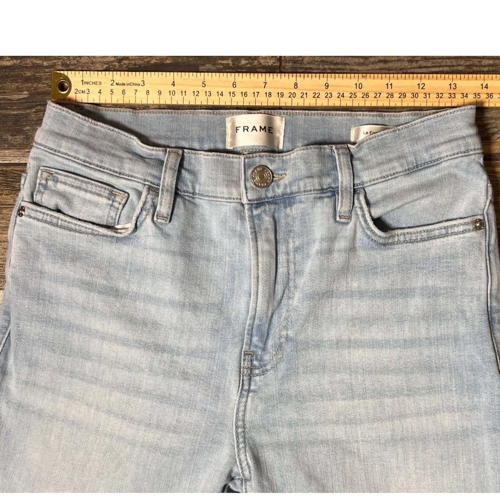 FRAME Le Easy Flare Denim Jeans Light Wash Raw Frayed Hem Size 29 Boho Country - Image 6