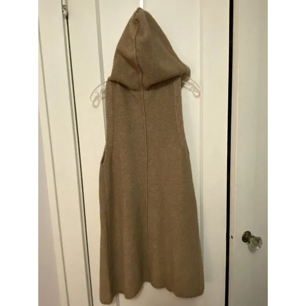 Tahari Cardigan Vest Women Size M Dark Beige Hooded Longline Pockets Sleeveless - Image 6