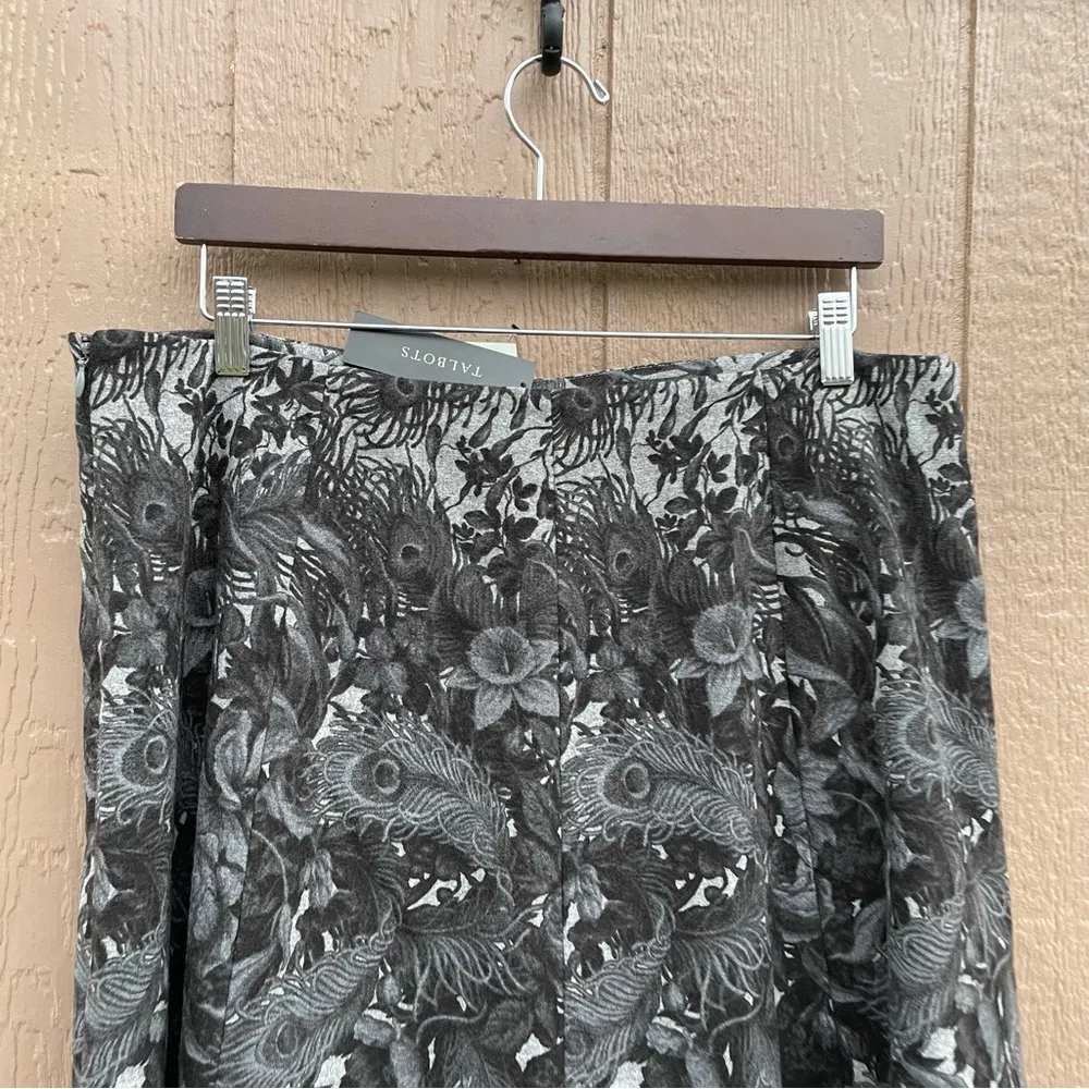 NWT Talbots Womens Skirt Gray Black Floral Peacock Feather Wool A Line Size 16 - Image 5