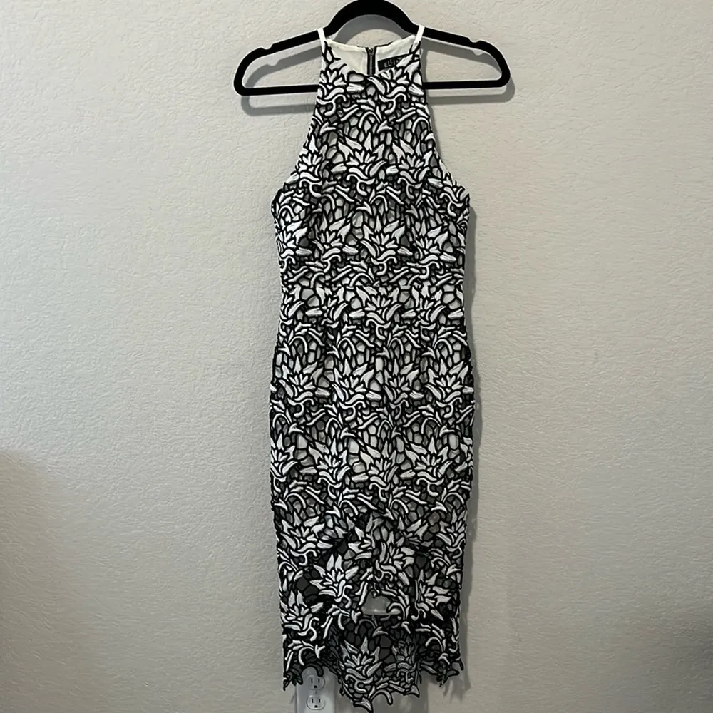 ELLIATT Ivory Coast Lace Sheath Midi Dress White & Black Floral, Size S - Image 2