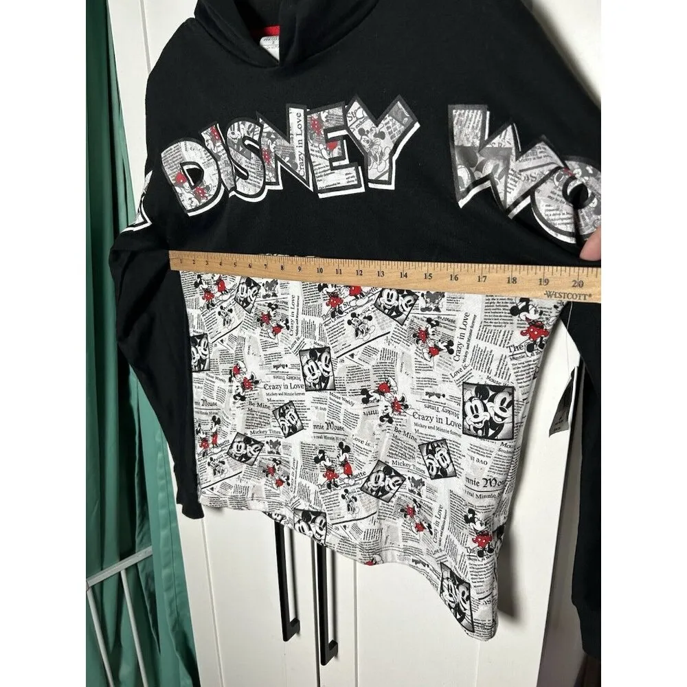 Walt Disney World Mickey & Minnie Mouse Hoodie Newsprint Hooded Sweatshirt Sz M‎ - Image 7