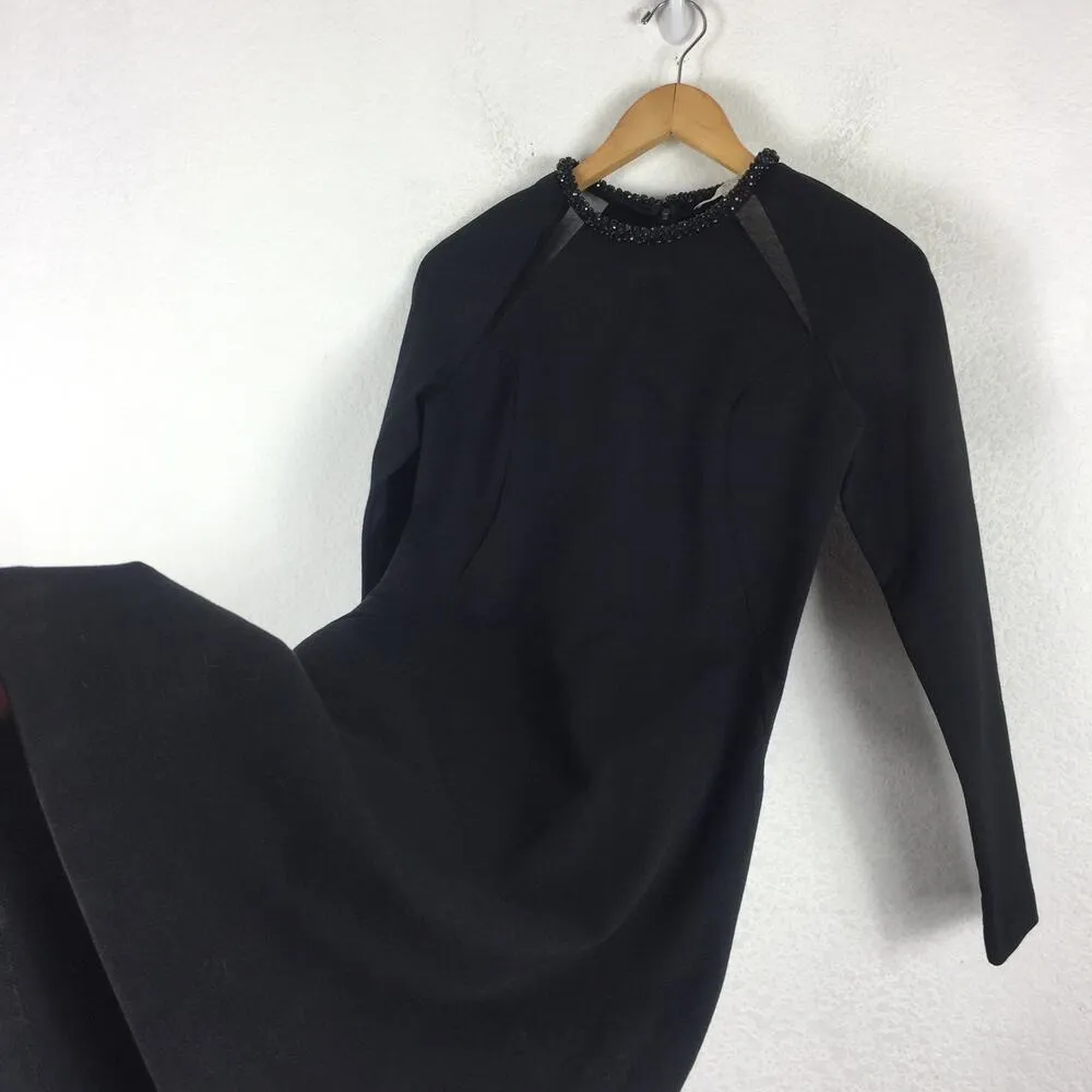 Stella McCartney Black Embellished Neck Mesh Insert Knee Length Dress Size 44 - Image 10