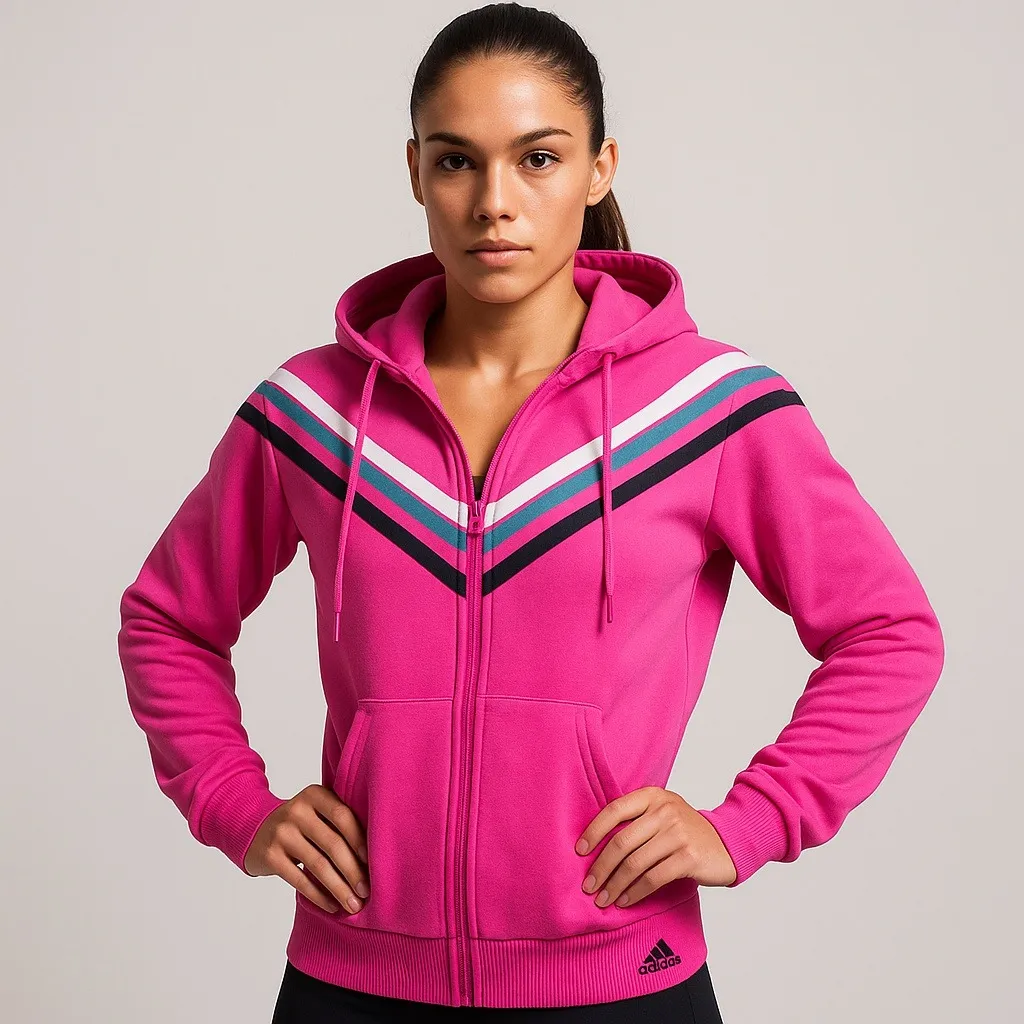 Adidas Women's S Pink Full-Zip Chevron Stripe Track Jacket Sportswear Casual - Image 2