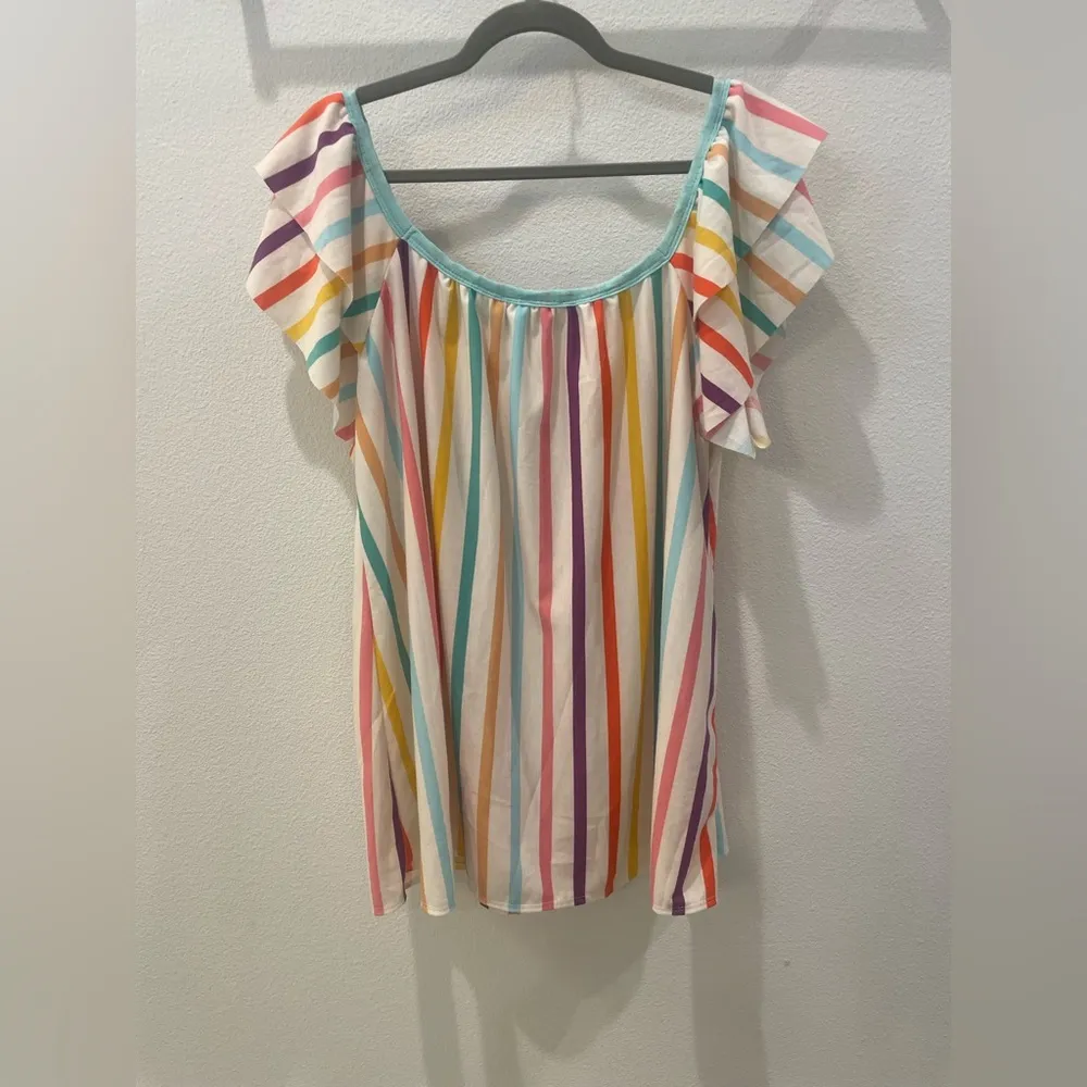 Haptics Colorful striped Plus Size Women's Blouse 2XL Pink - Image 8