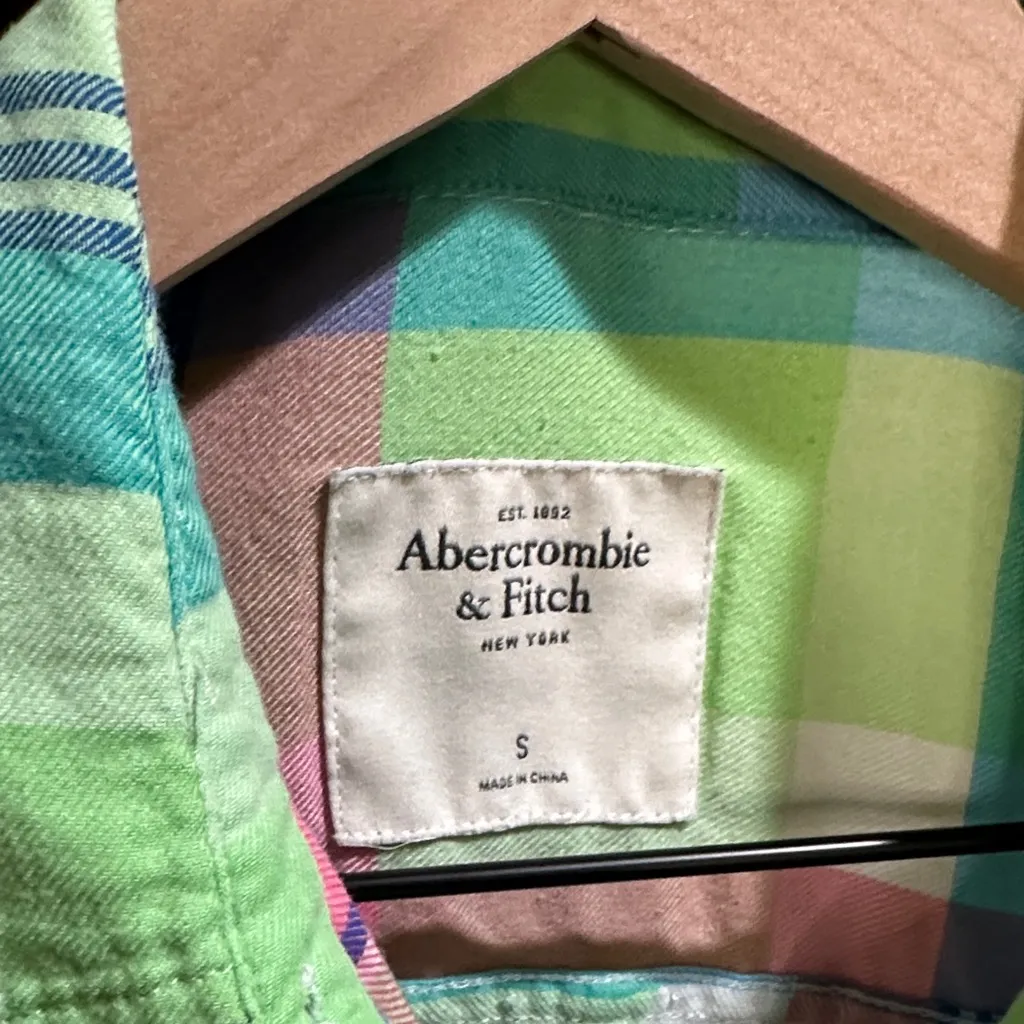 Abercrombie & Fitch Women's Maria Plaid Flannel Shirt Top Easy Fit Size Small Green - Image 2