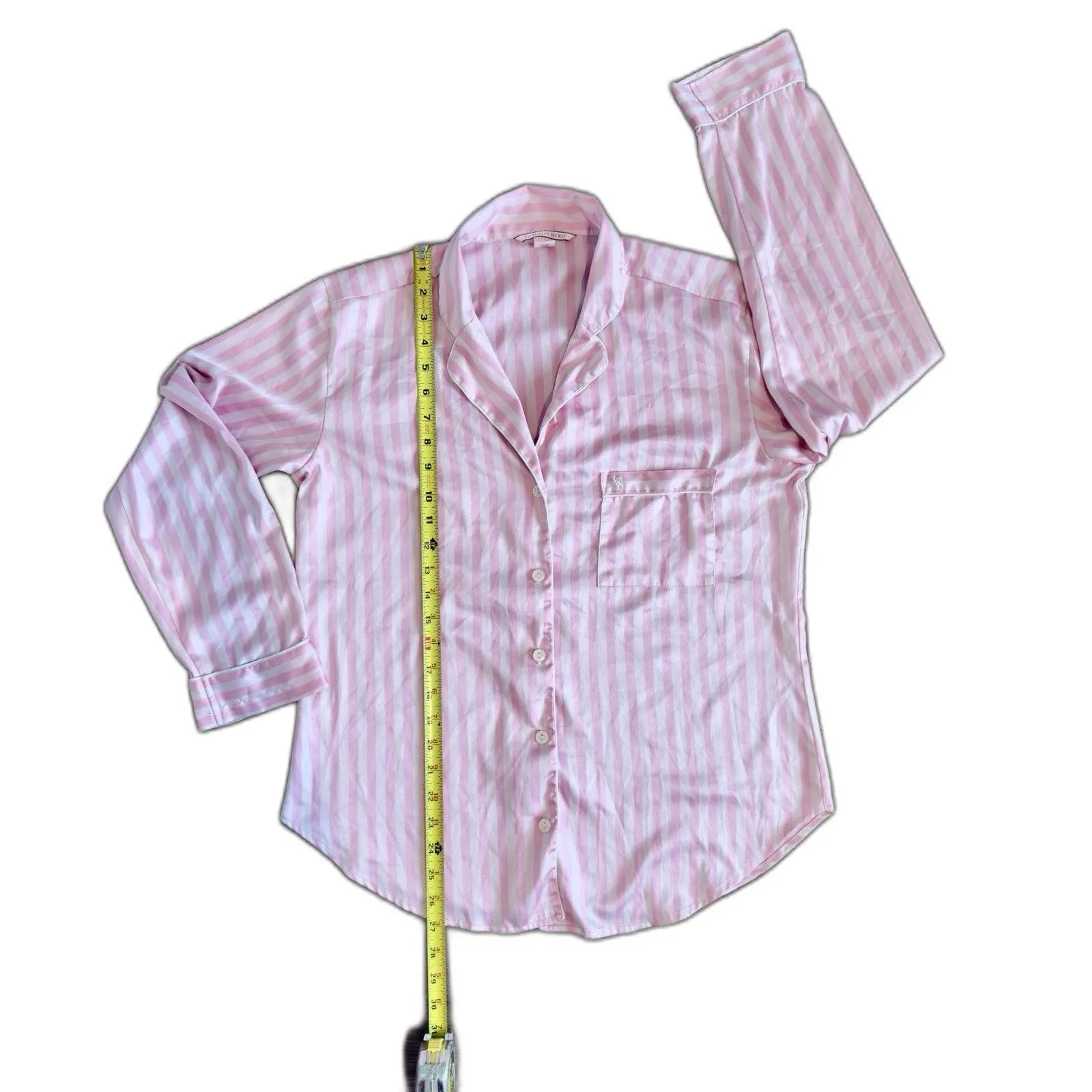 Victoria's Secret Button Pajama Top Sz M Pink Sleep Shirt Logo - Image 5