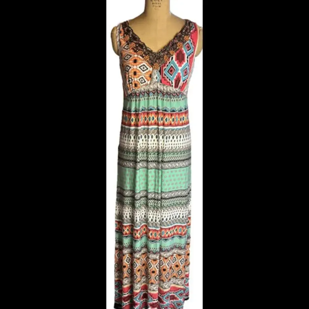 Chicos Floral Aztec Colorful Boho Hippie Stretchy Printed Maxi Dress Size 0 NWT - Image 11
