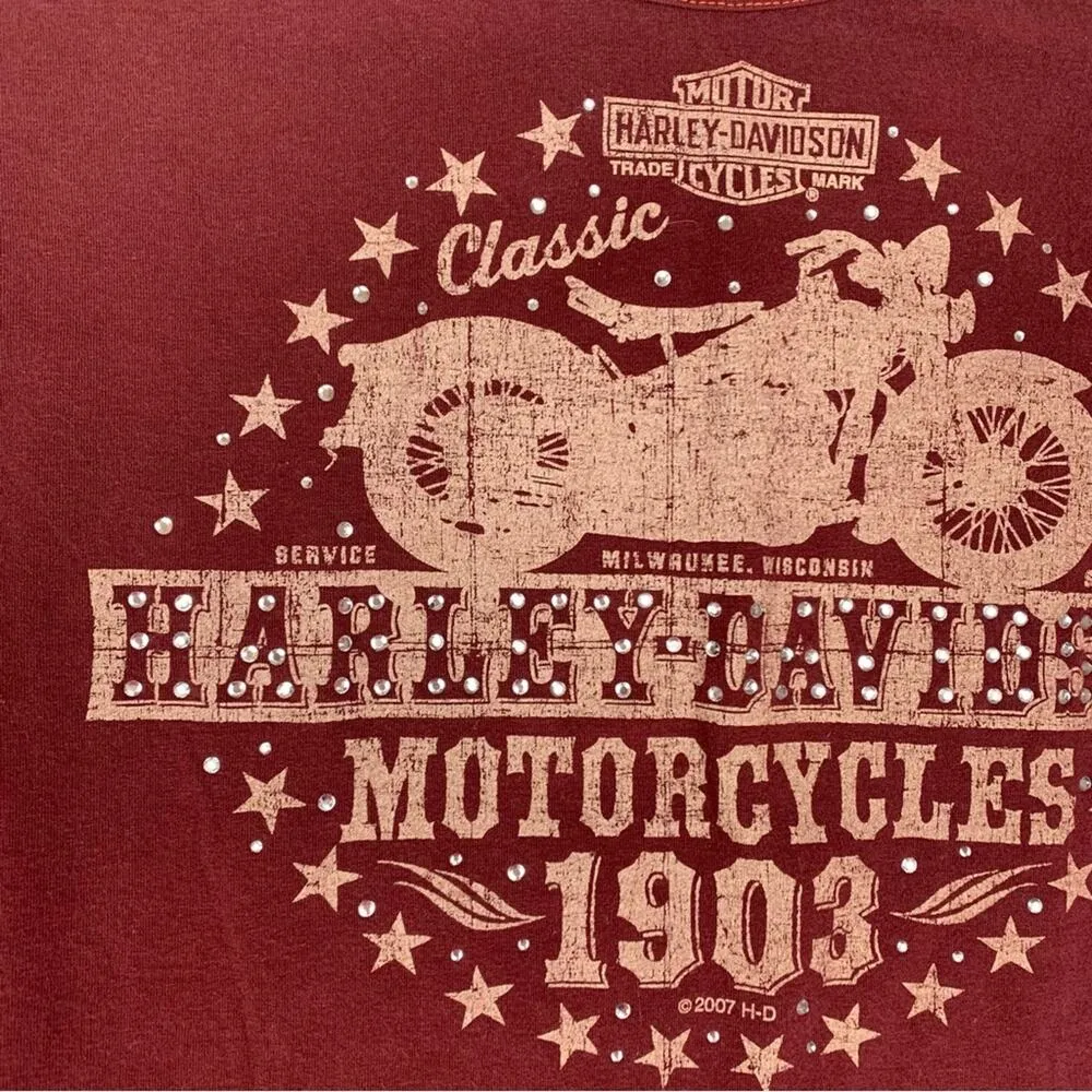 Harley Davidson women's XL shirt sleeve shirt red wine motorcycle graphic tee - Image 6