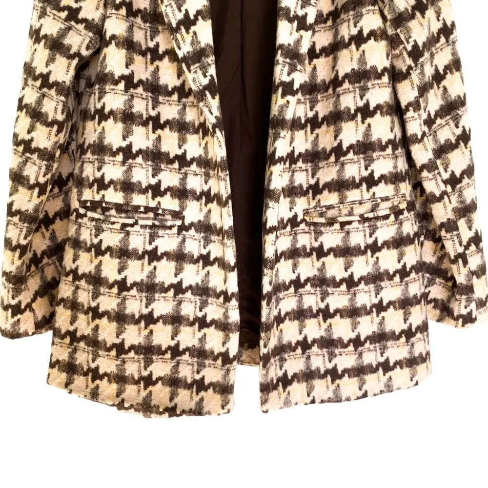 Merokeety Amazon Houndstooth Soft Knit Brown Tan Suit Jacket Blazer Size Small - Image 4