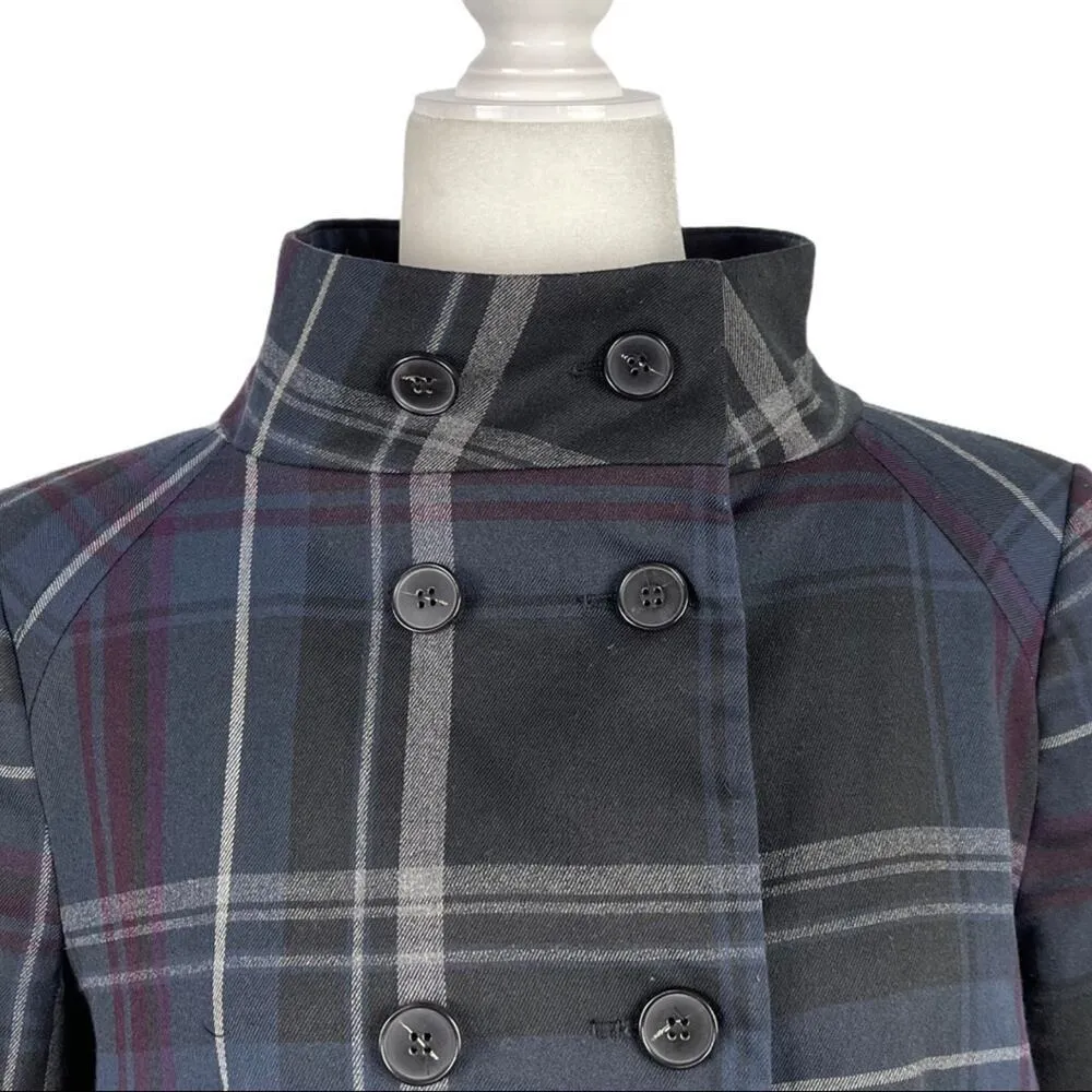 Zara Plaid Boxy Pea coat Double Breasted Crop Jacket Small - Image 3