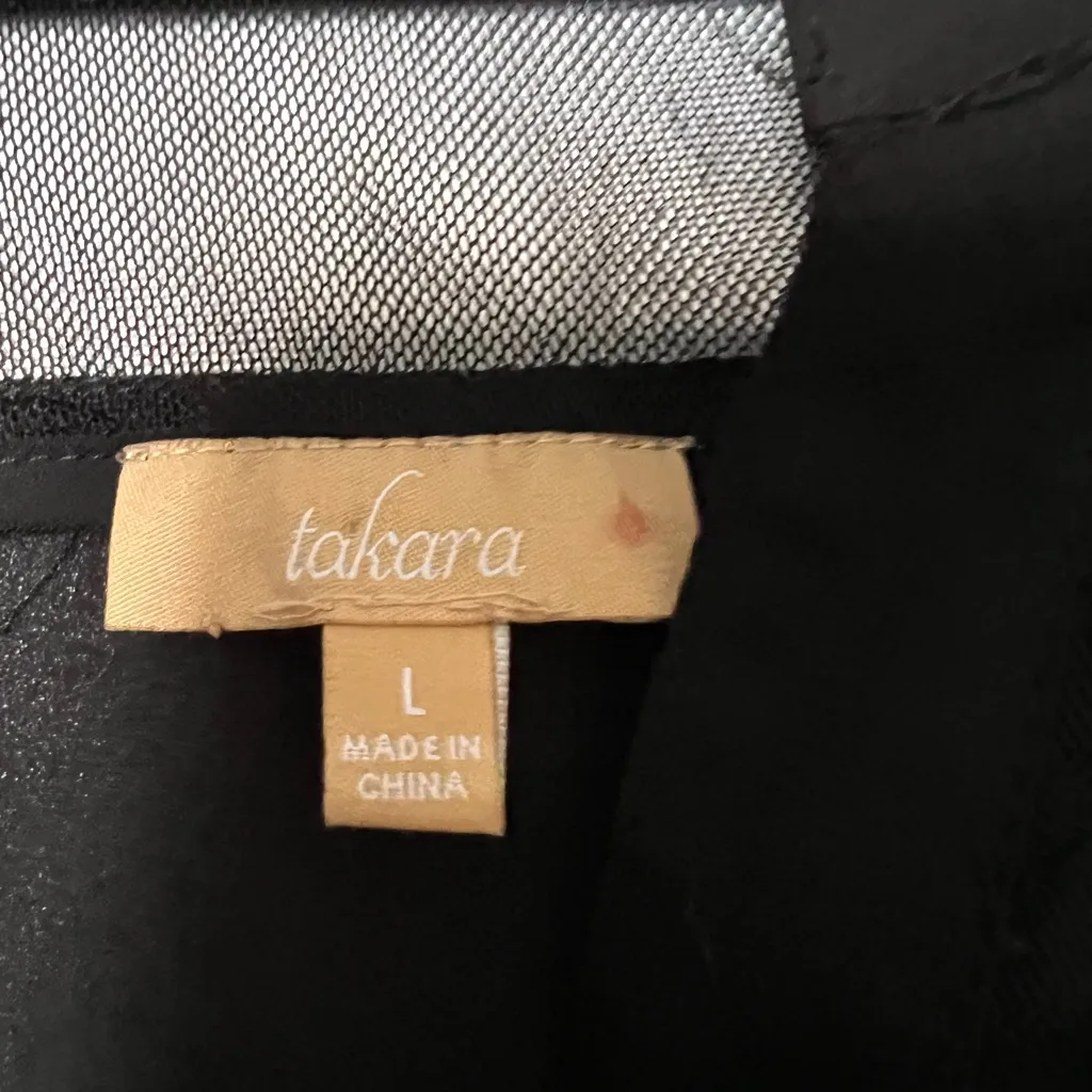 Takara Black Sheer Button-Up Blouse Size L - Image 4