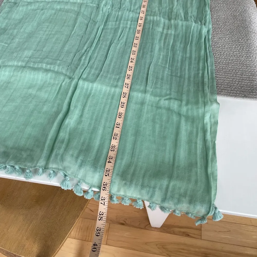 Light Green Semi Sheer Fringed Scarf or Wrap - Image 5