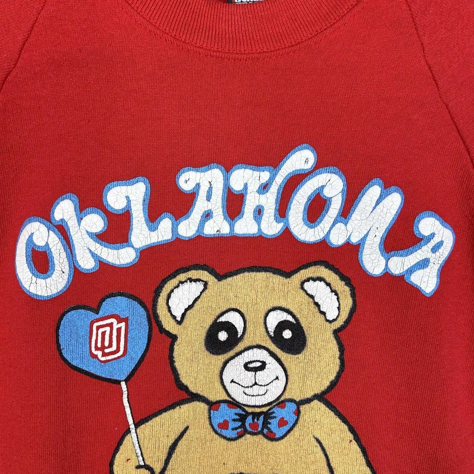 Vintage Oklahoma Sooners Sweatshirt Womens Large Graphic NCAA Football Bear Hug Red - Image 3