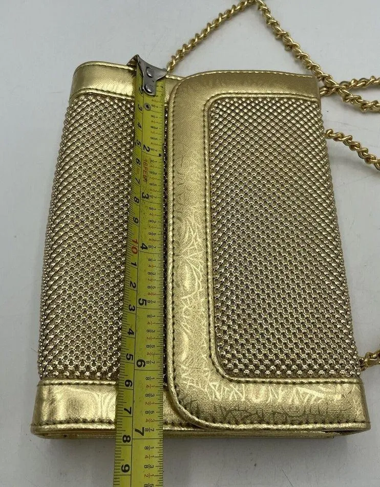Whiting Davis International Gold Metal Mesh Structured Crossbody/Clutch Mirror - Image 13