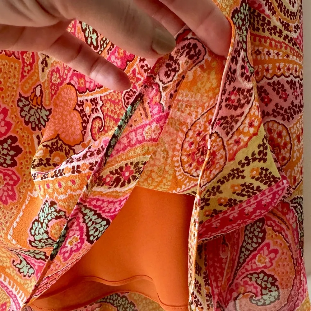 VTG Ann Taylor Silk Pink & Orange Paisley Print Slip Dress, Midi Length sz. 8P - Image 12