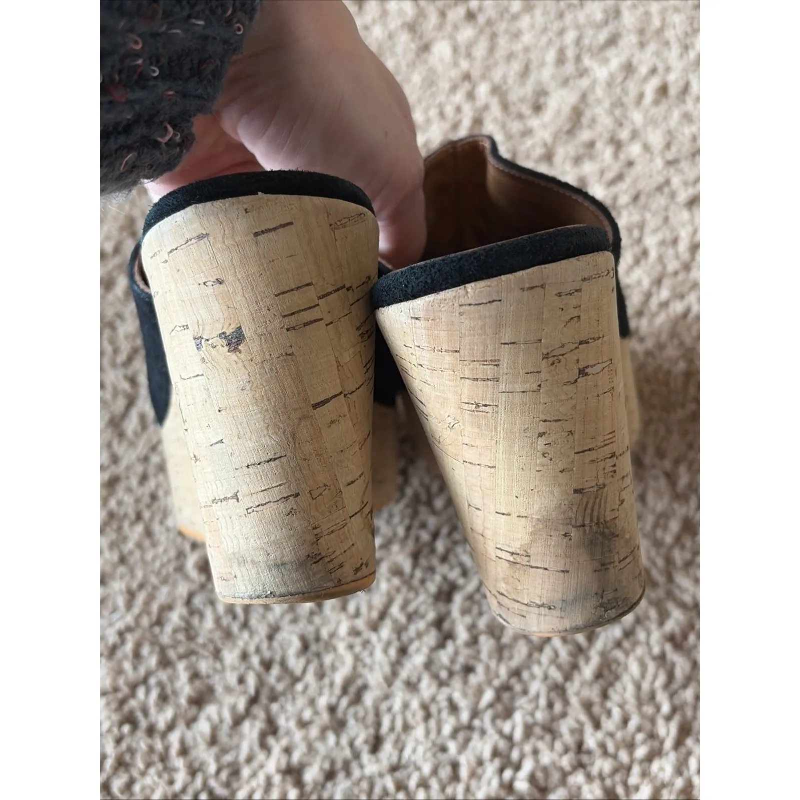 RossOro Classic Black Suede Leather Cork Wedge Mule Sandal Shoes Italy EU 35 Size 5 - Image 16