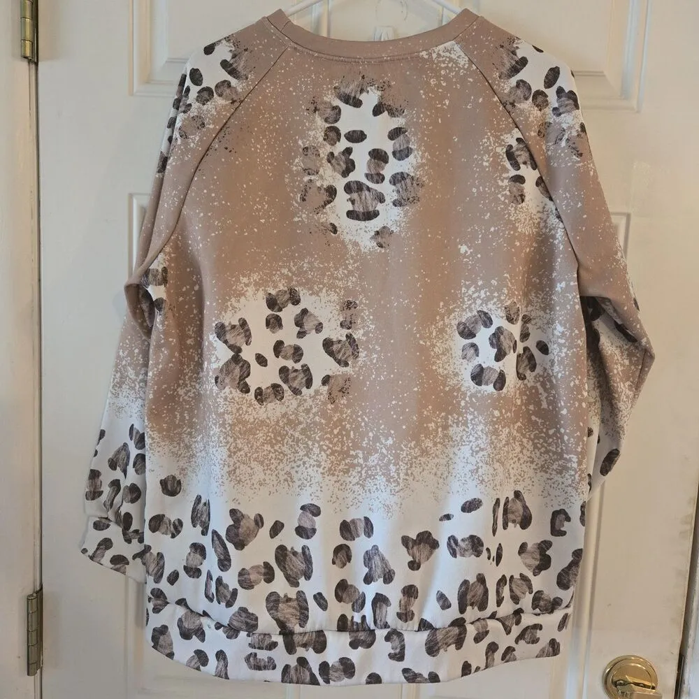 Half Hood Half Holy Crewneck Sweater Graphic Sweatshirt Leopard Print Size XL Brown - Image 3