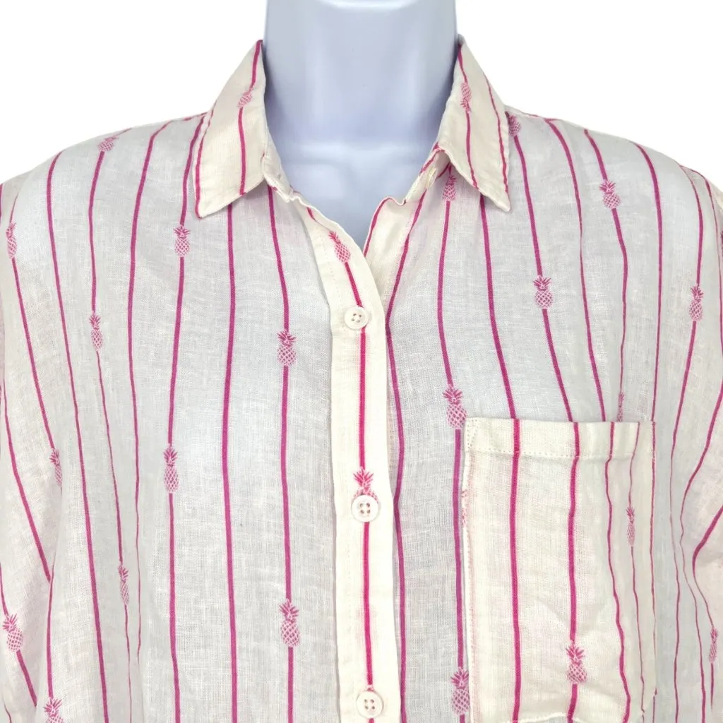 Rails Whitney Pineapple Stripe Linen Blend Button-Up Shirt XS White & Pink NWT - Image 2