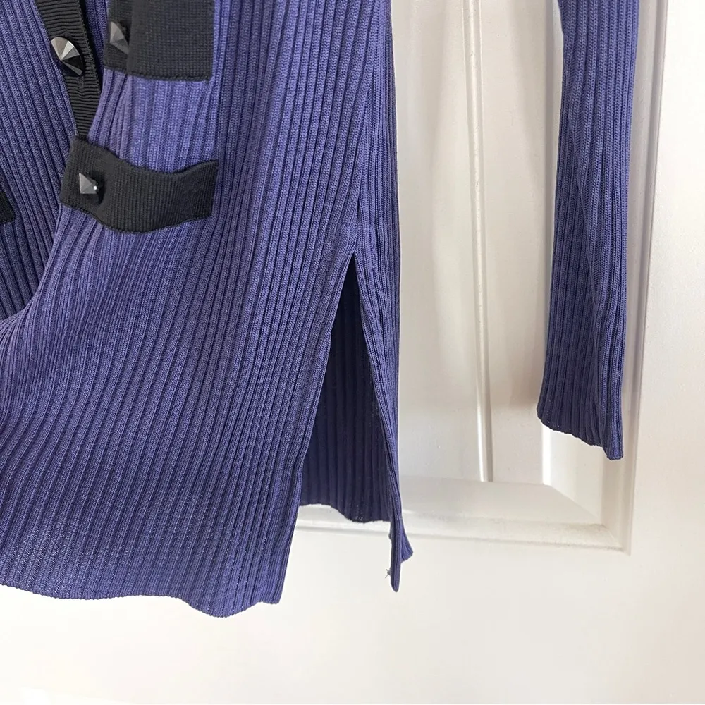 Exclusively Misook Womens sweater Cardigan Purple Blue Acrylic size Medium - Image 3