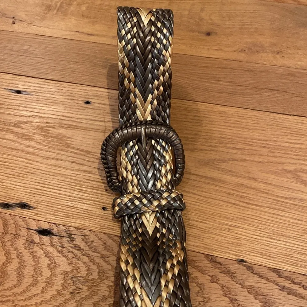 Amanda Smith Metallic Bronze Pewter Gold Snakeskin Effect Woven Wise Belt XL - Image 2