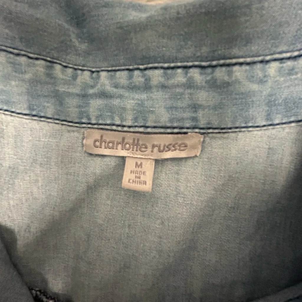 Charlotte Russe Blue Chambray  Button Down Shirt - Image 8