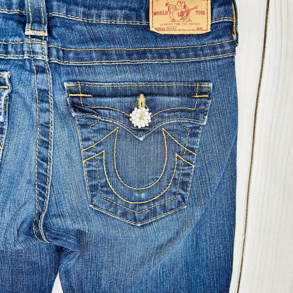 True Religion Becky Bootcut Jeans Size 28x33 Flap Pocket Rhinestone Buttons - Image 10