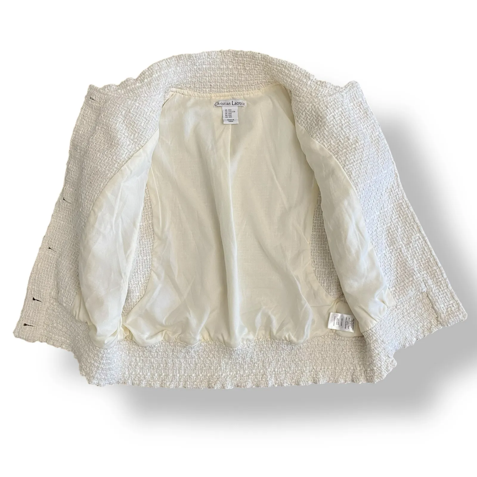 Christian Lacroix Cream Boucle Tweed Sleeveless Button Front Vest Size XXS‎ - Image 7