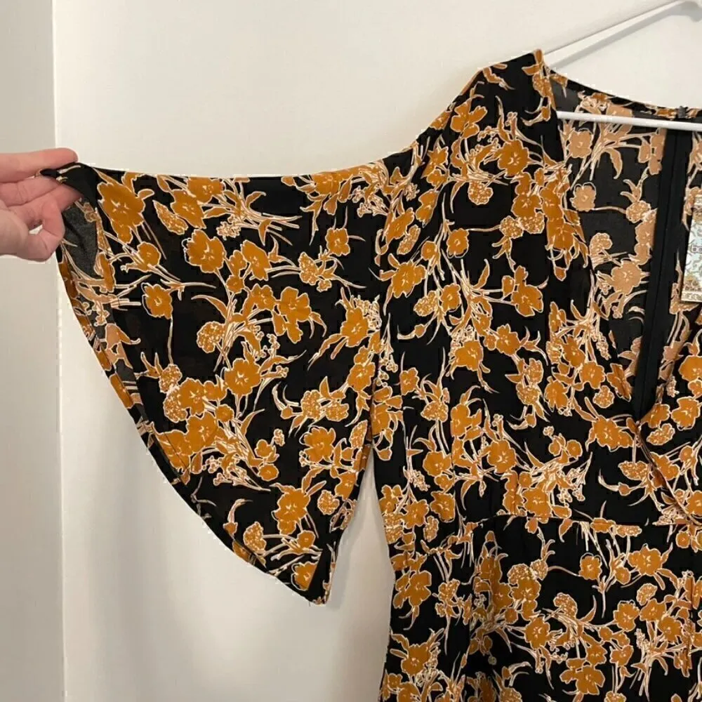 NEW NWT BOOHOO Plus Size Floral Wrap Skater Dress Black Brown Surplice Boho Knee - Image 9