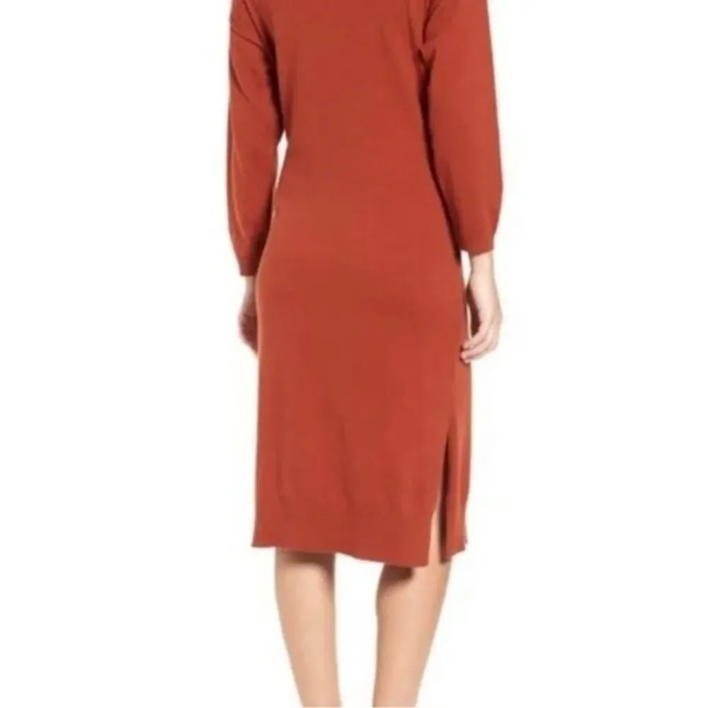 Nordstrom Leith Women's Front Tie V Neck Midi Side Slits Sweater Dress Size S - Image 2