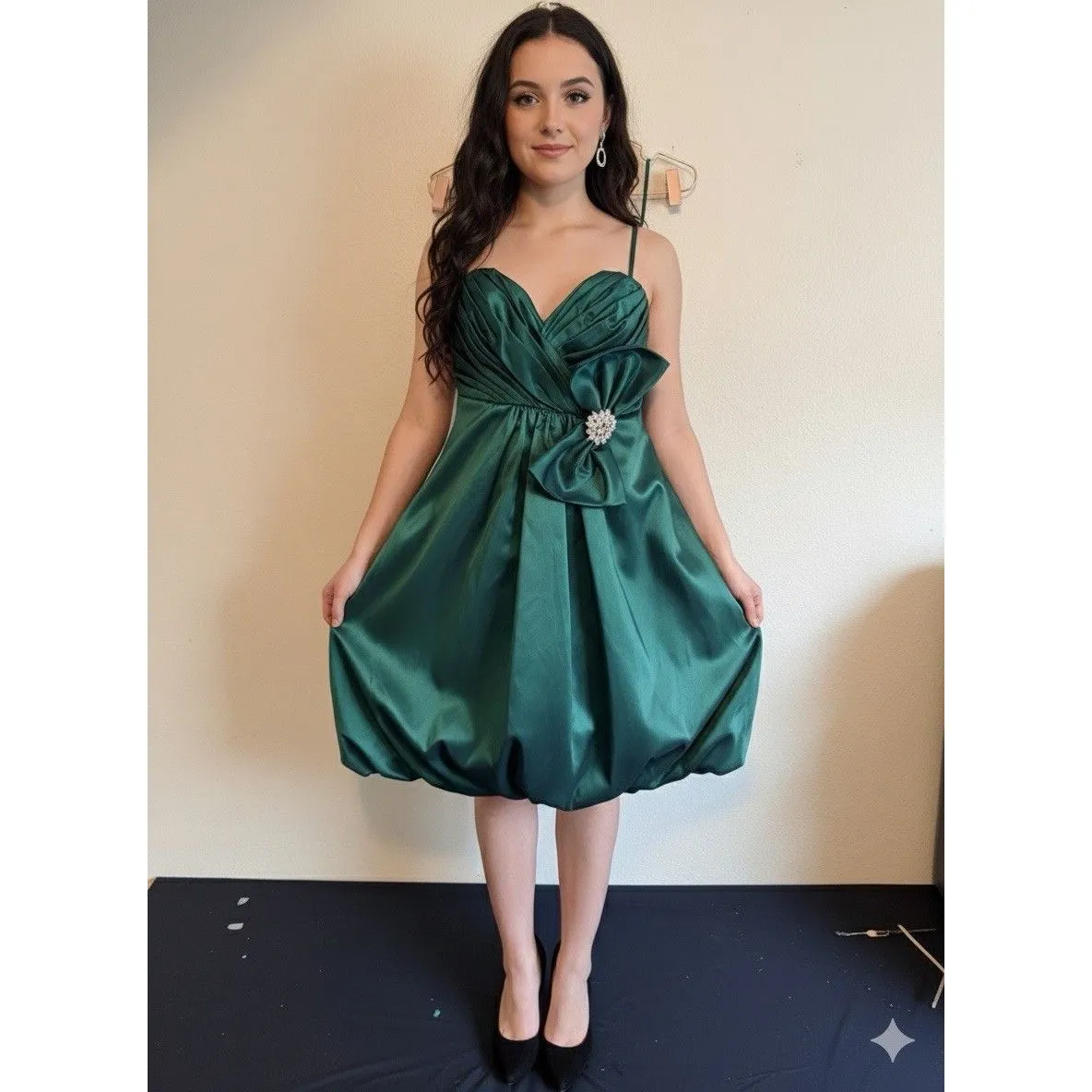 Jovani Green Bubble Mini Dress Womens Size 12 Embellished Brooch - Image 6