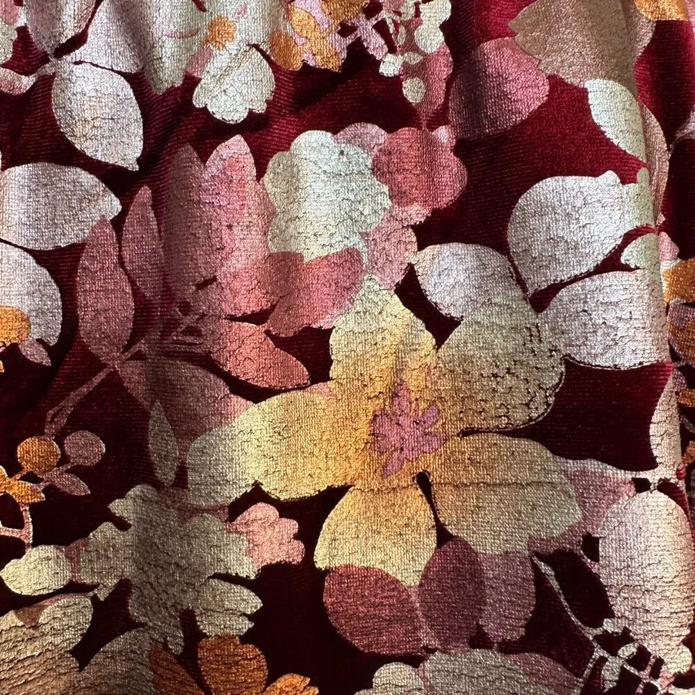 Vintage Metallic Floral Burgundy A Line Skirt Size M Knee Length Velour Y2K 00s Size M - Image 3