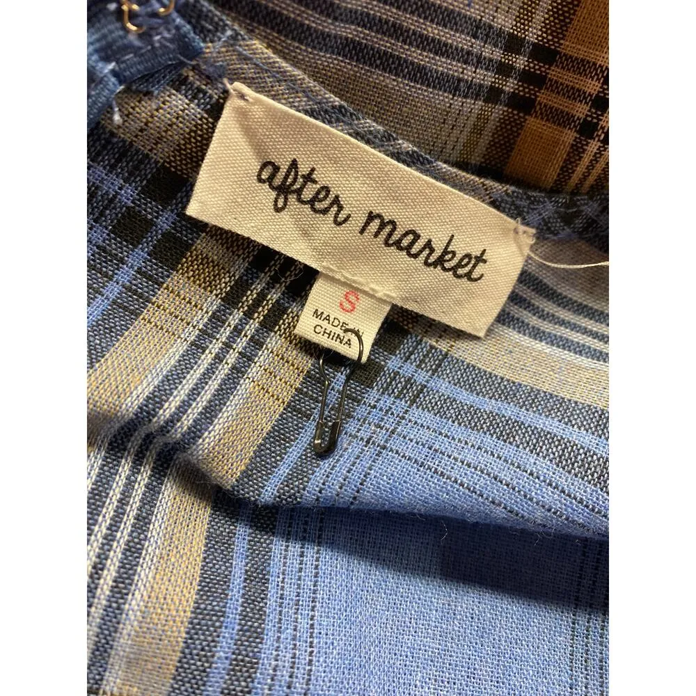 New After Market Women's Small Blue Cotton Faux Wrap Short Sleeve Mini Dress - Image 5