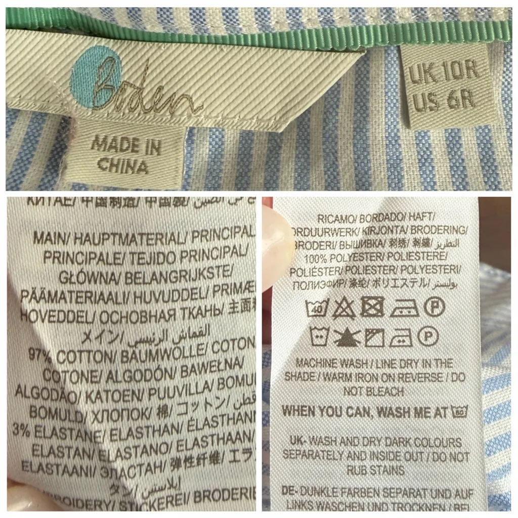 Boden Dress Embroidered Size 6 Fit Flare Cotton Blue Stripe Multi Women’s - Image 12