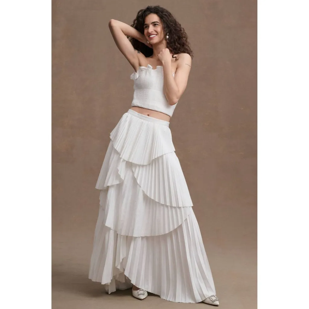 AMUR Ophelia Pleated Taffeta Maxi Skirt White Womens Size 10 - Image 3