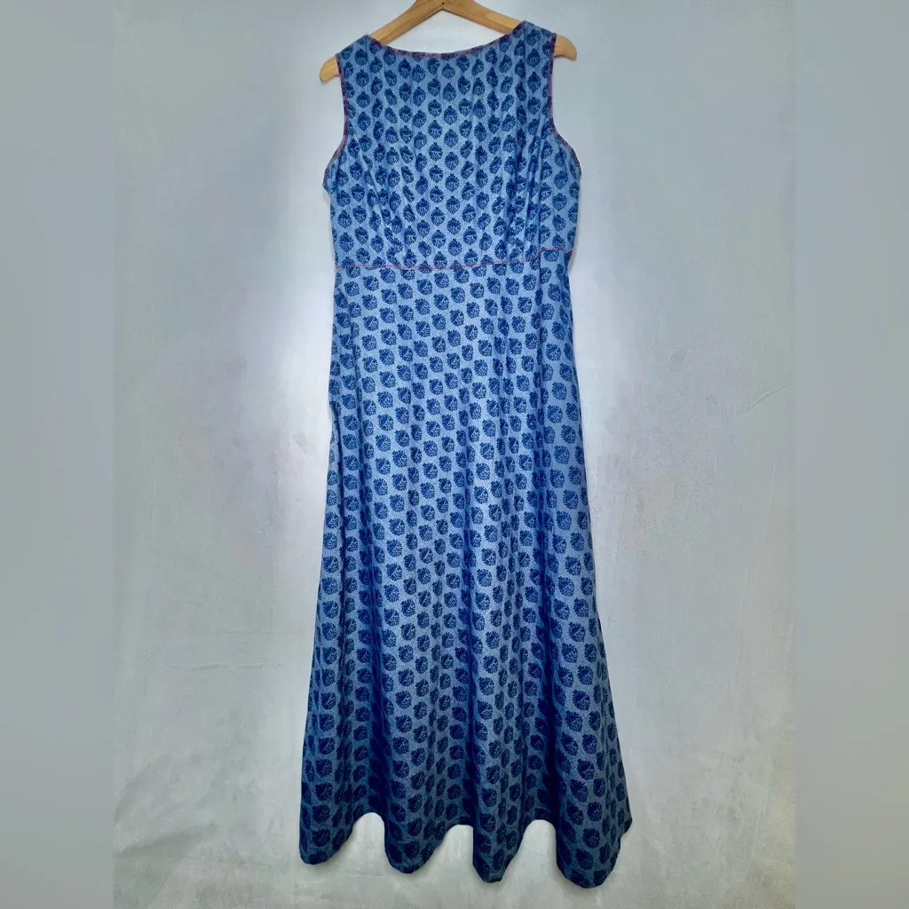 Sundance Blue Cotton Chambray Floral Stamp Boho Western Dress Women Sz 14 - Image 4