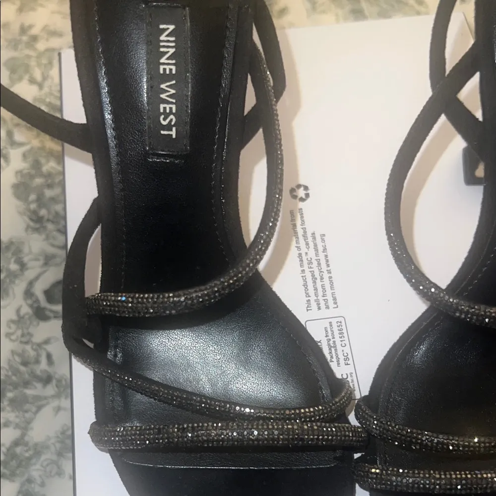 Nine West Black Glitter Strappy Heels - Image 2