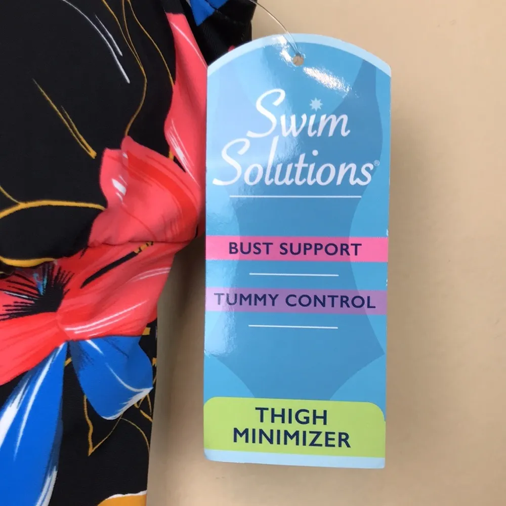 NWT Swim Solutions Women’s Floral Babydoll Thigh Minimizer One Piece Swimsuit Black Size 8 - Image 9