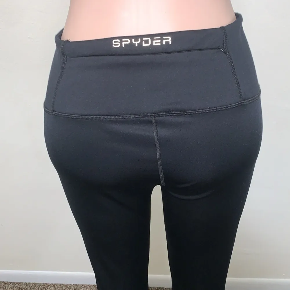 SPYDER Active fleece lined back zipper pocket woman size LARGE leggings black - Image 3
