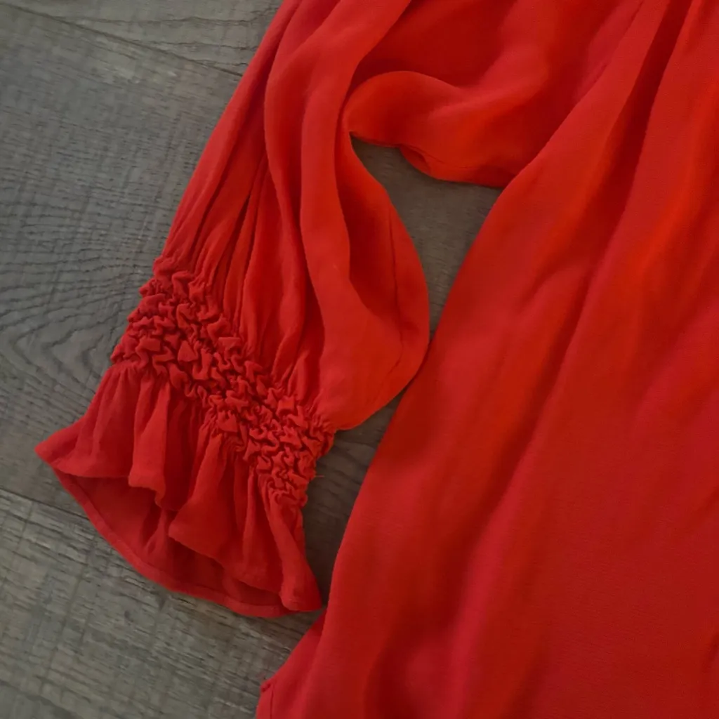 Maje  red ruched ruffle sleeve blouse top - Image 3