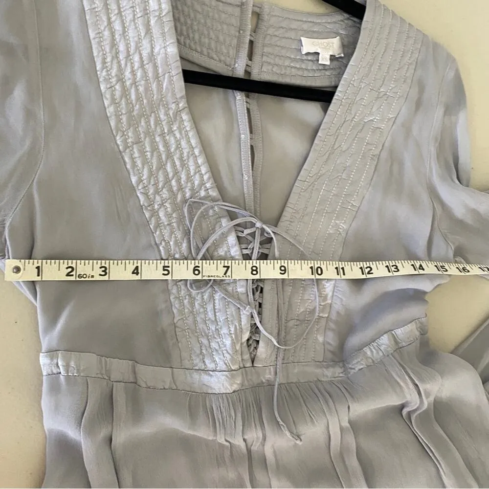 Anthropologie Ghost London Blue Gray Romantic Boho Bell Sleeves Lace-up Dress XS - Image 12