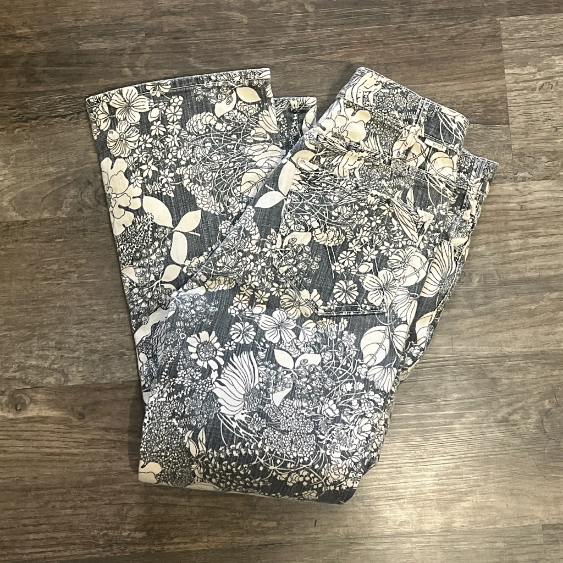 MOTHER Superior Jeans The Hustler Ankle French Fairy Tale Flared Floral Blue Size 27 - Image 2