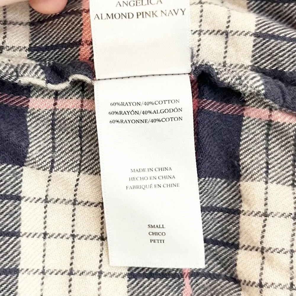 Rails Angelica Long Sleeve Plaid Flannel Button Up Shirt Almond Pink Navy Small - Image 6