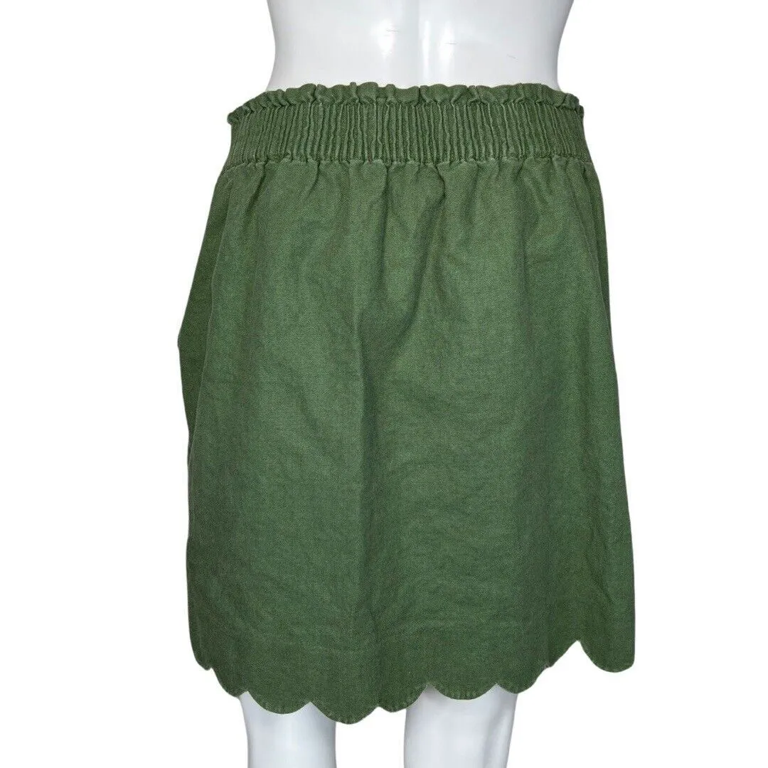 J.‎ Crew Skirt Womens 10 Green Scalloped Cotton Linen Skirt Basic Casual Neutral - Image 4