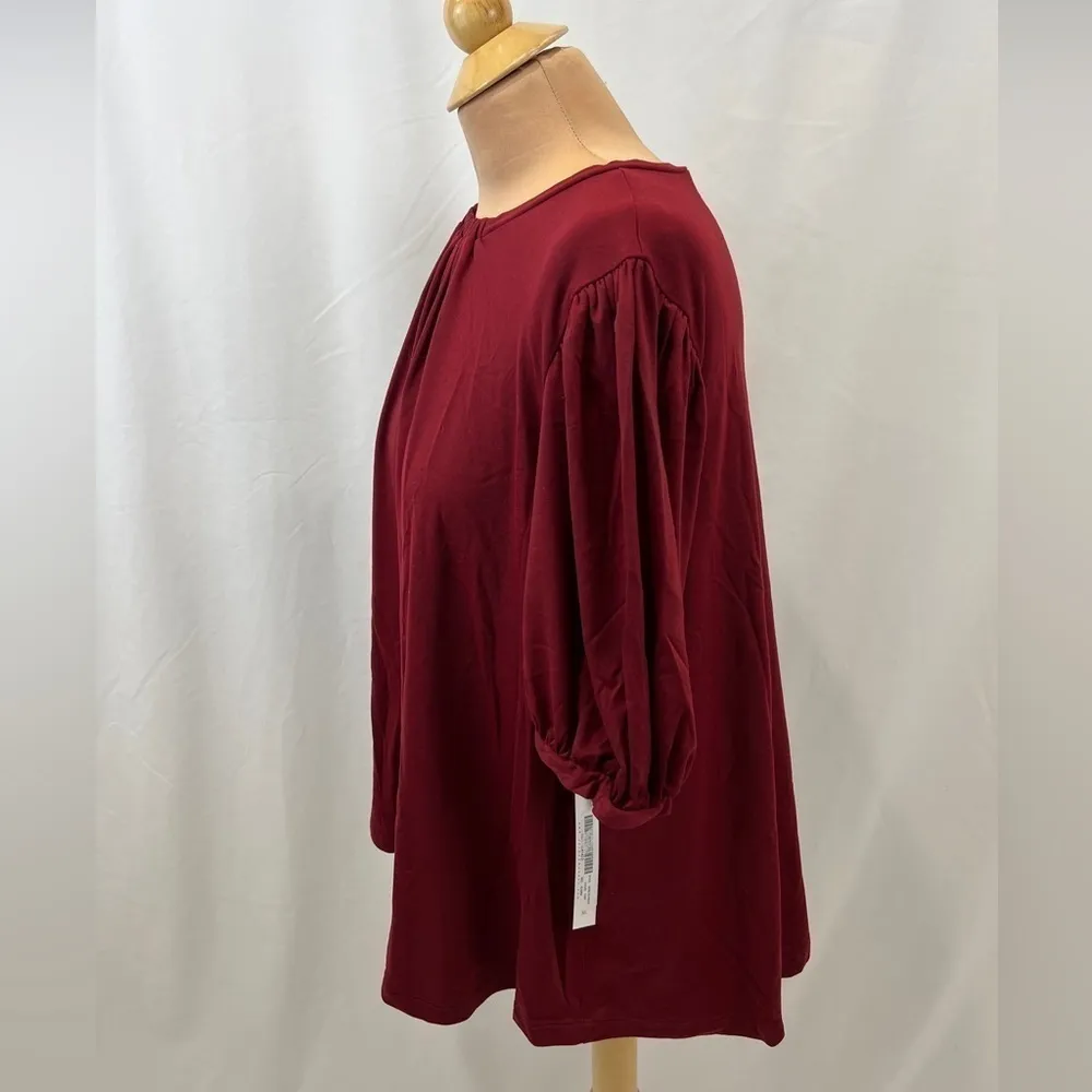 Susana Monaco Women's Burgundy Blouse XL Top‎ Crewneck Career Short Sleeve - Image 2
