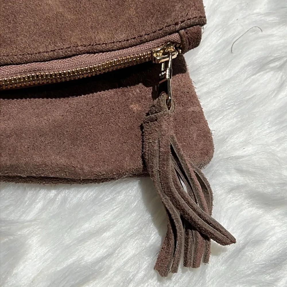 Parker Clay Tan Sued Leather Crossbody Purse B91 - Image 2